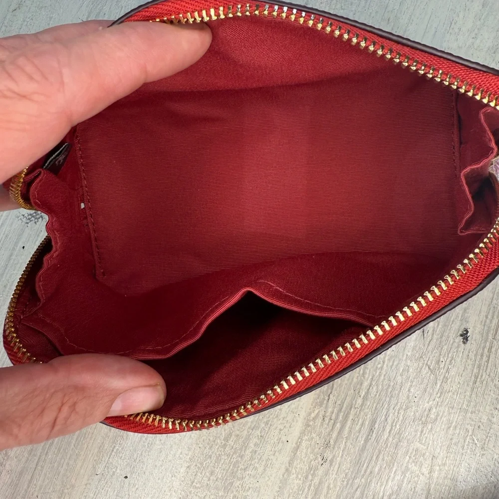 Coach Lunar New Year 2019 Pig Red Leather Cosmetic Pouch with Gold Logo